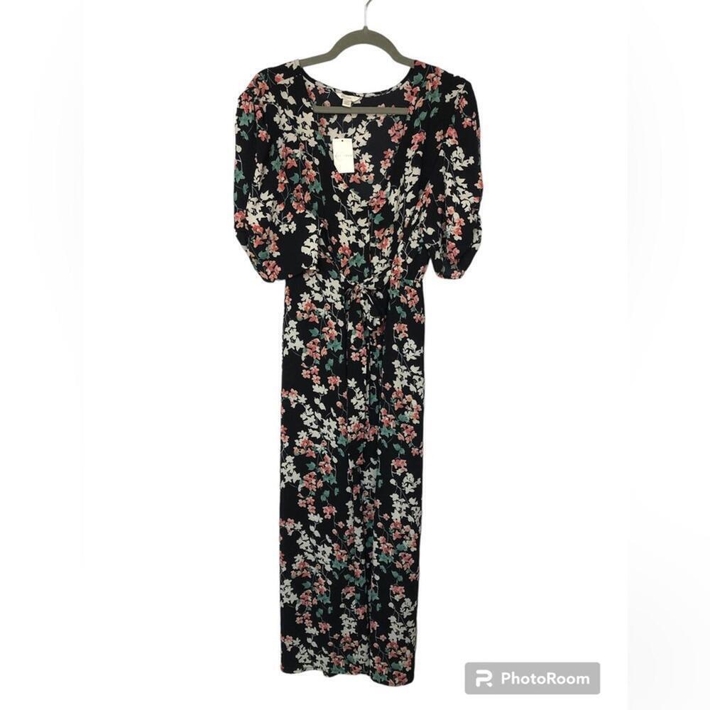 Women’s Dress Floral Ruched Sleeves Coquette Fairy Attached Belt NWOT